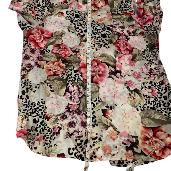 DRESSBARN Blouse Size Large Leopard Print Floral Button Down Long Length Pretty - Picture 9 of 9